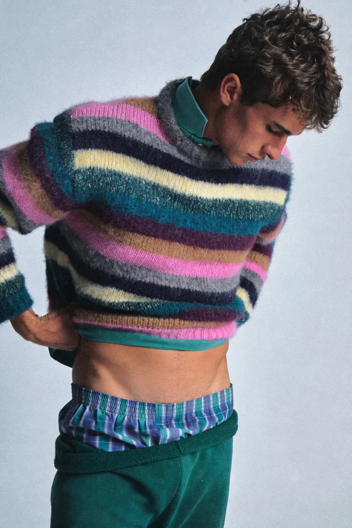 striped alpaca crewneck knit
